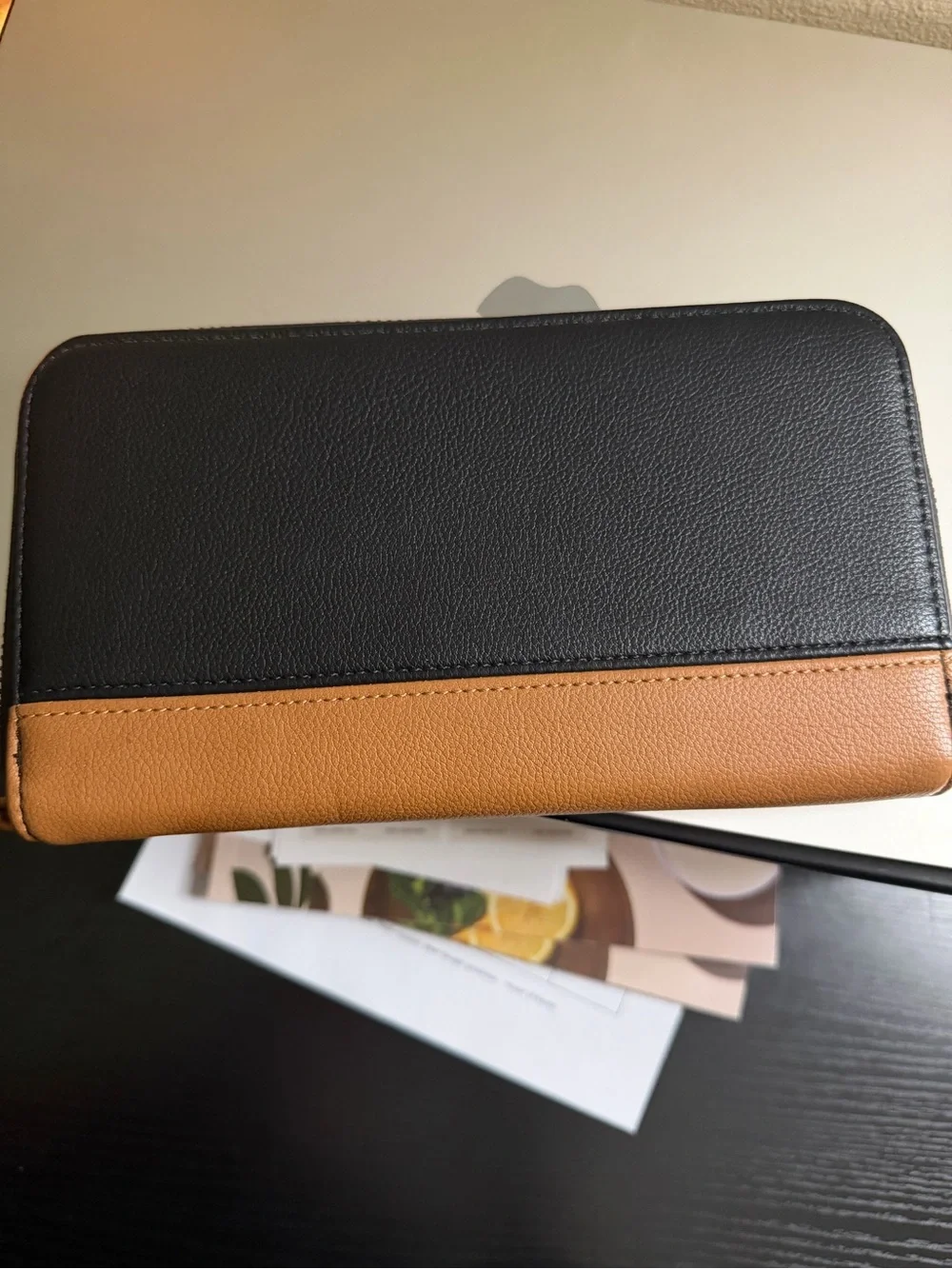 Zip-Around Wallet with 'Veni, Vidi, Vici' Text - Black & Tan Thirty-One Benjamin